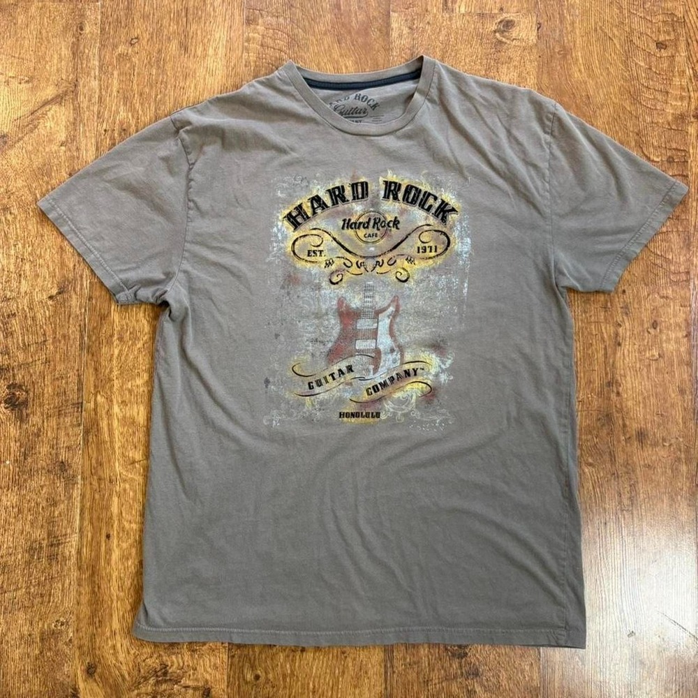 Hard Rock Cafe Honolulu Guitar Company Graphic T-Shirt Brown Mens Large